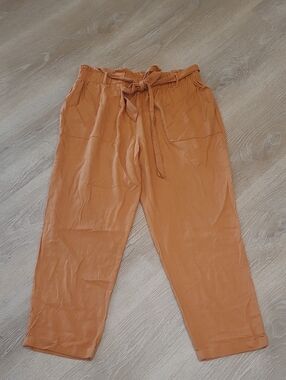 Shinestar Paperbag Waist Tie Ankle Pants - Linen Blend